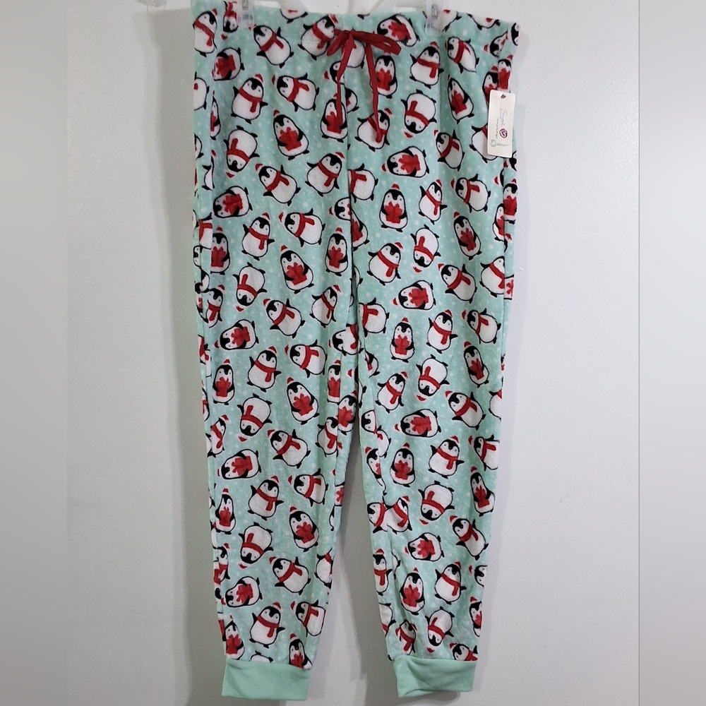 Women's Super Soft Plush Penguin Print Cuffed Sleep Pajama Pants, Size XL(16-18)